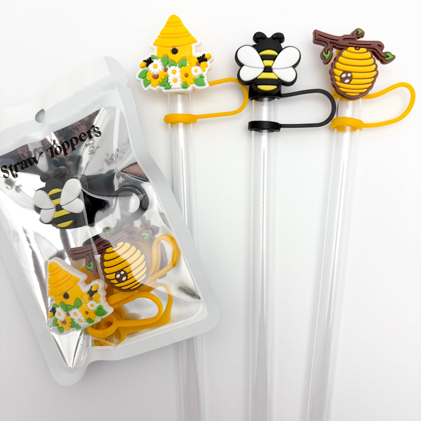 Straw Topper 3 pack - Bumblebee, Bee Hive, Flower Bee House