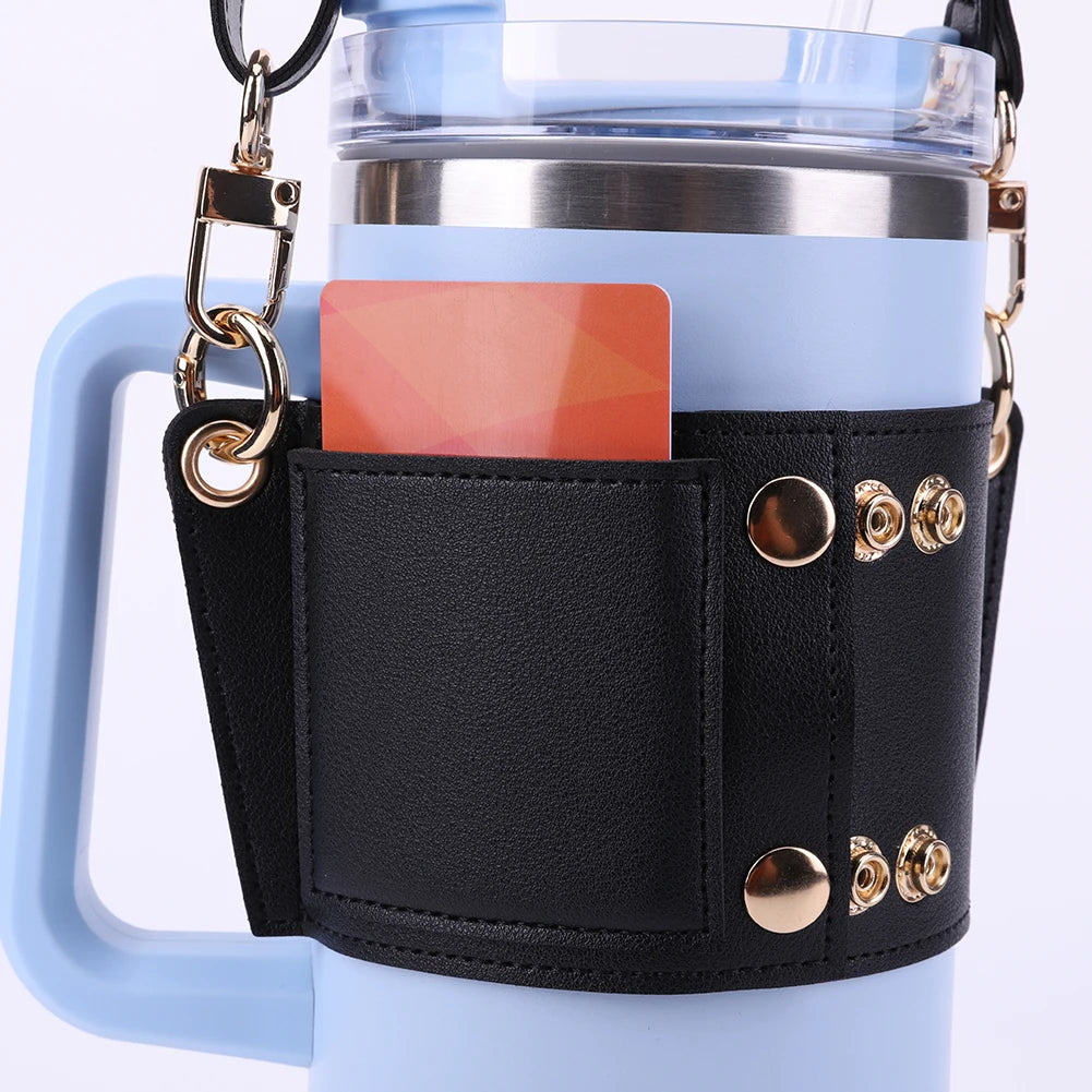 LuxeHydrate™ PU Leather Water Bottle Carrier